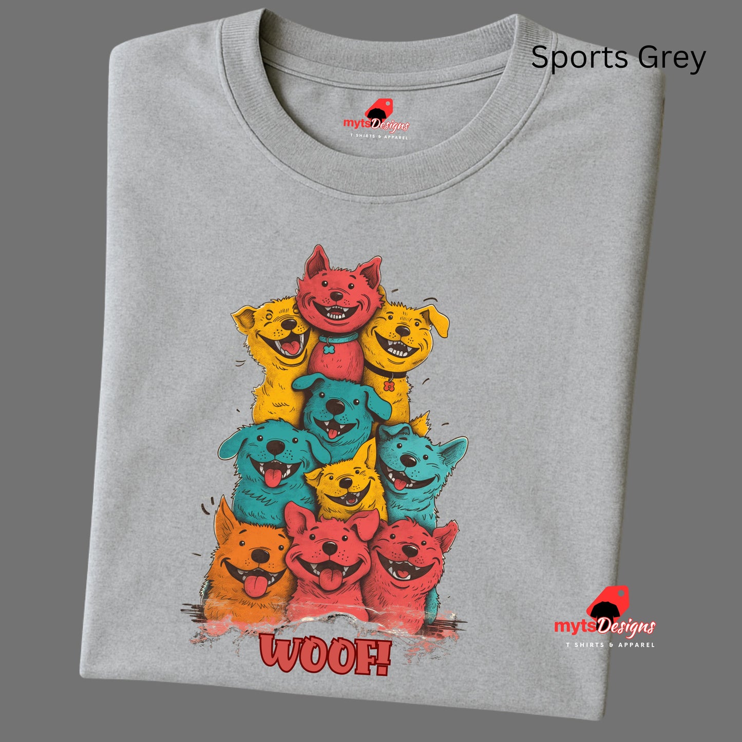 Woof! Stacked Cartoon Puppies T-Shirt for Dog Lovers