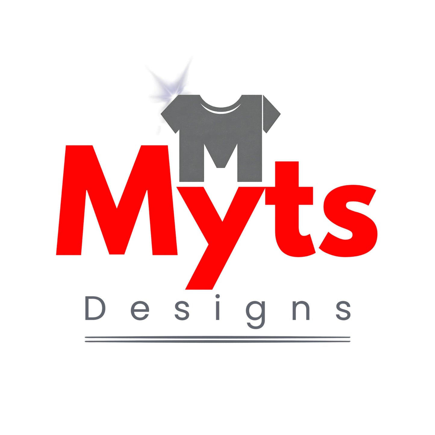 Logo of Myts Designs with a red 'Myts' and a gray shirt icon on a white background