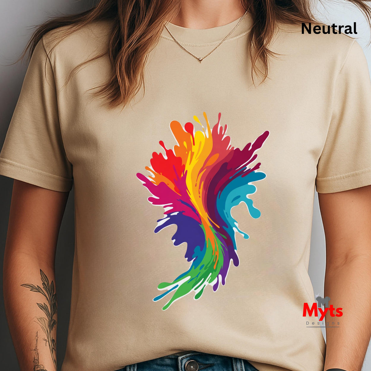 Rainbow Paint Splash T-Shirt – Women's Colorful Graphic Tee | Mytsdesigns