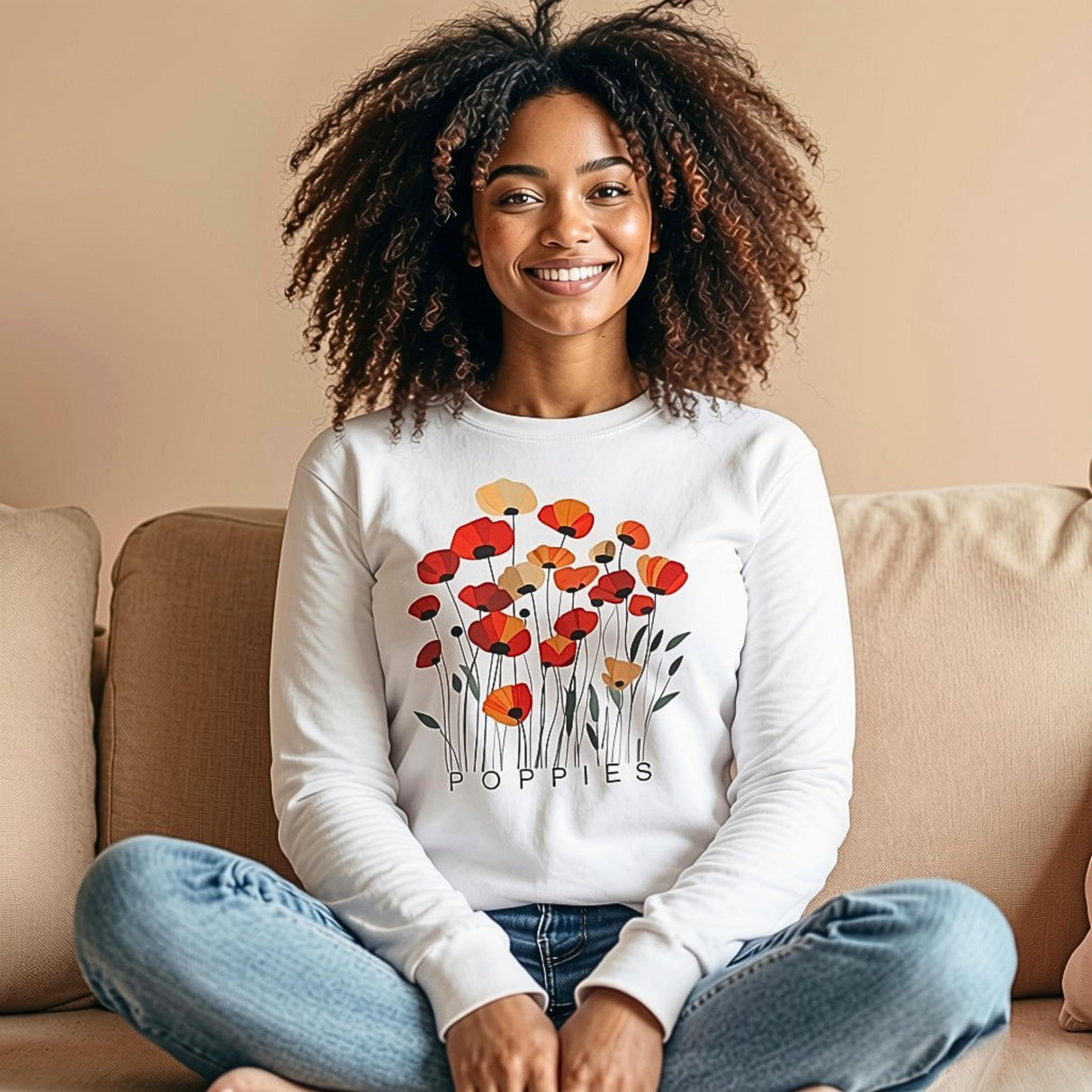 Poppies Floral Sweatshirt – Minimalist Wildflower Graphic Sweater