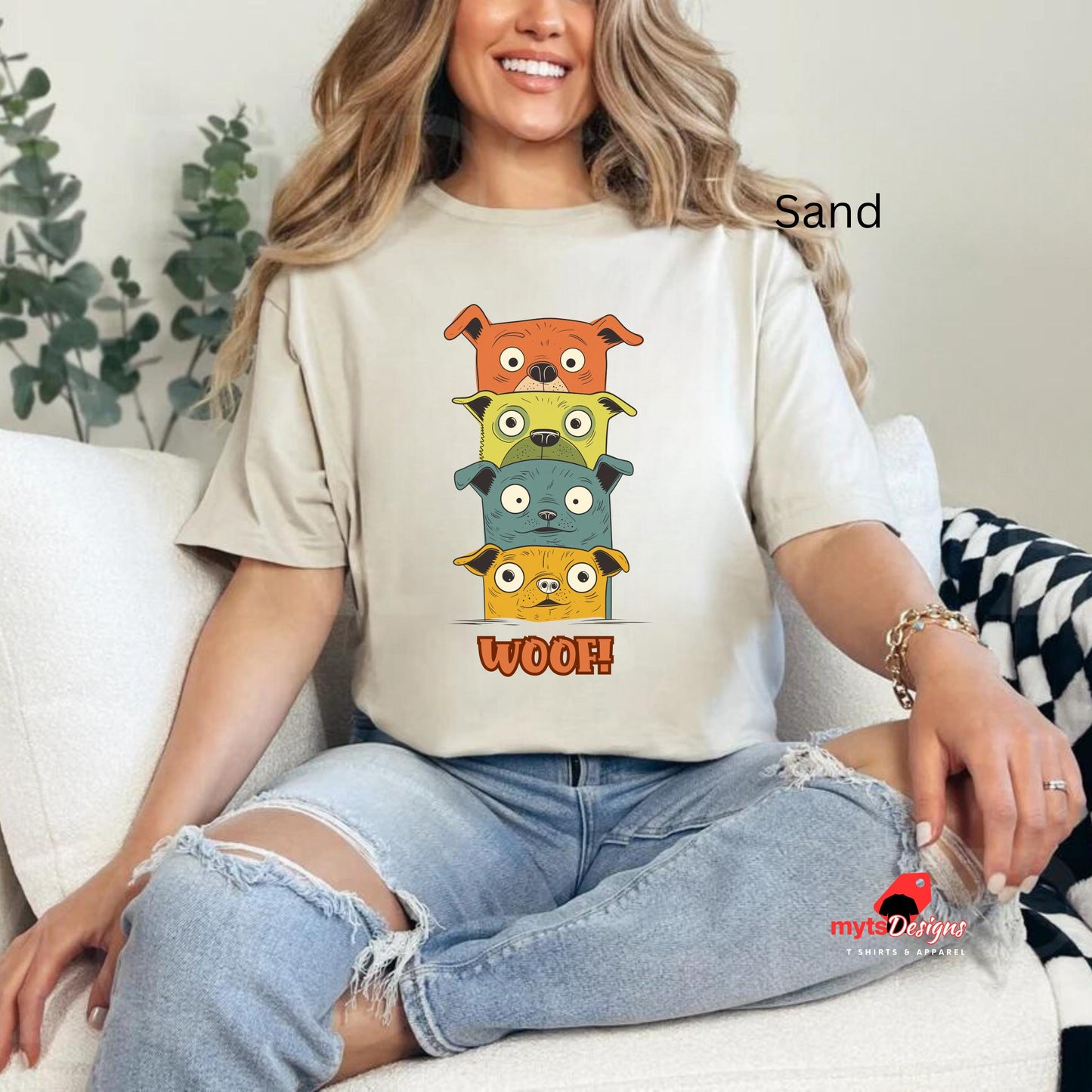 Girl wearing sand coloured t shirt