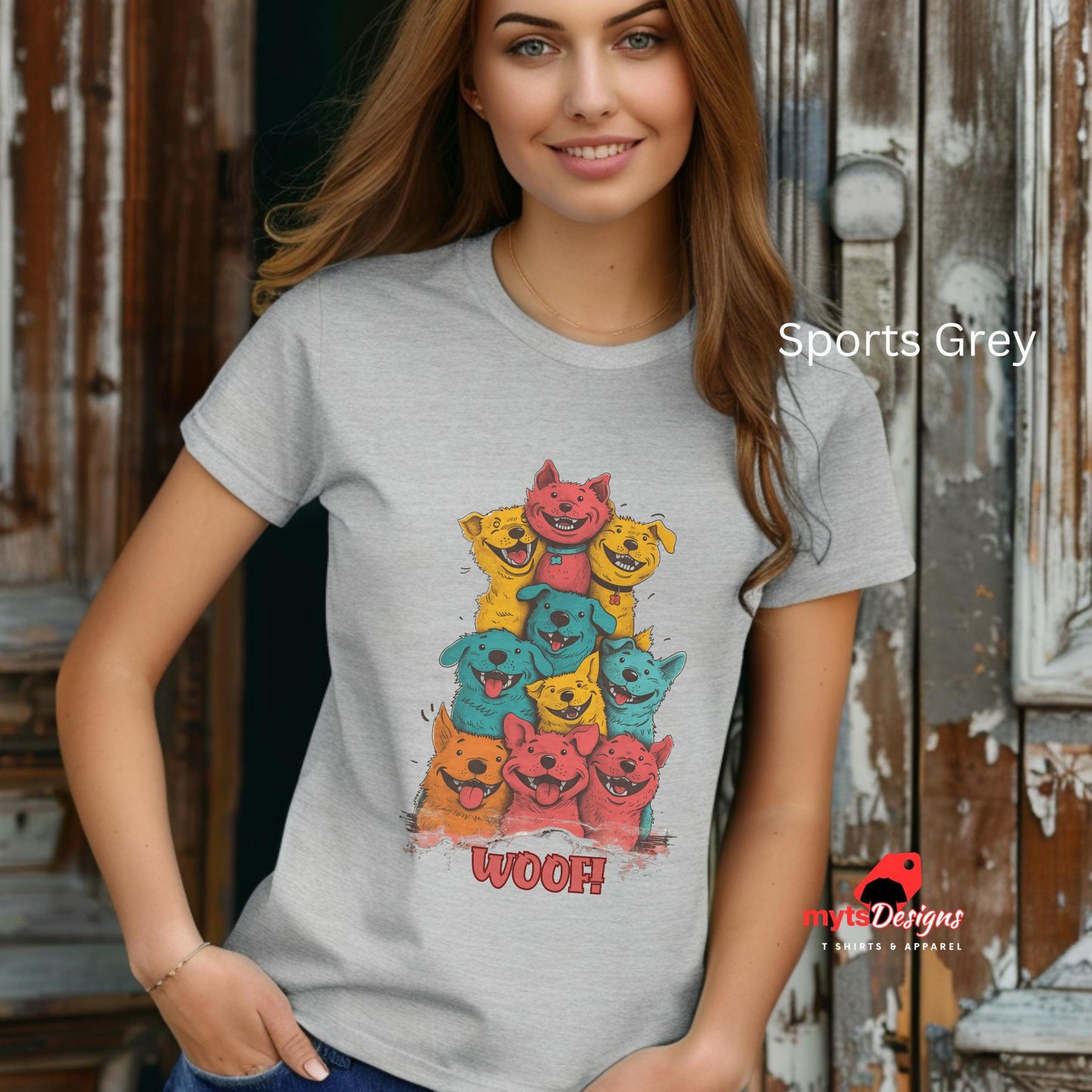 Woof! Stacked Cartoon Puppies T-Shirt for Dog Lovers