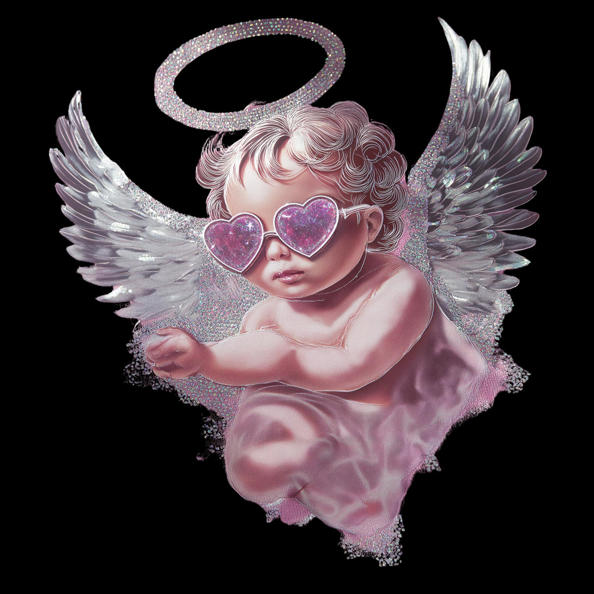 Angel Cherub Graphic Tee – Glitter Wings & Heart Sunglasses | Mytsdesigns