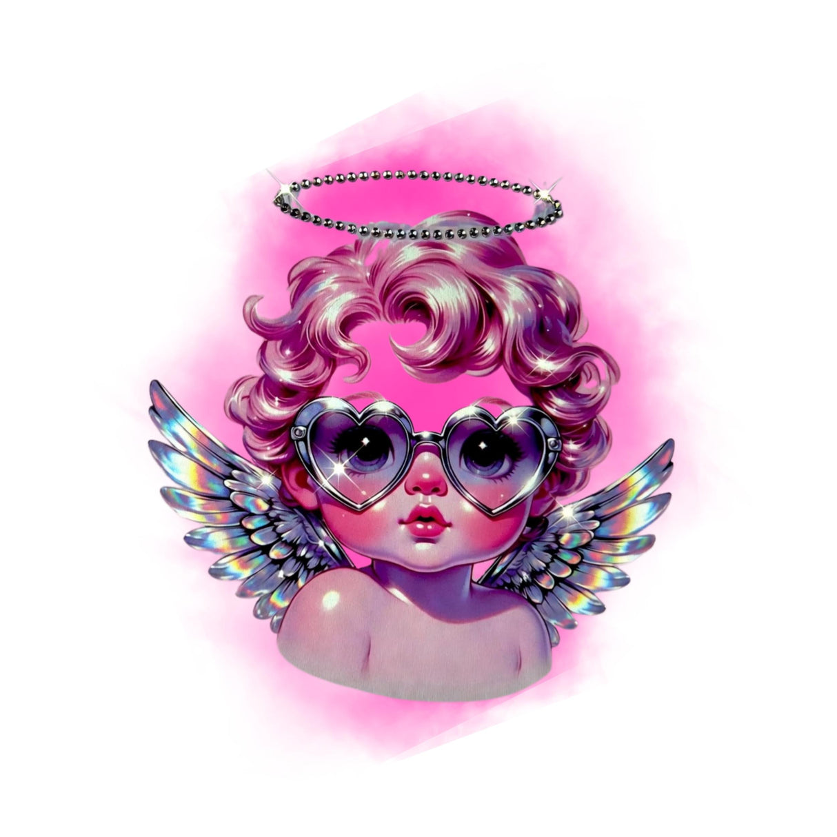 Neon pink angel with angelic design on a white background