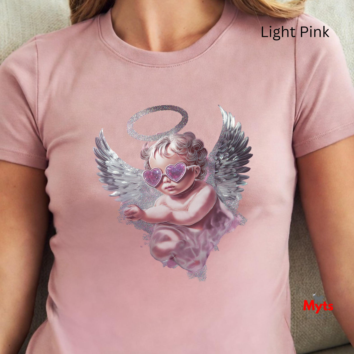 Angel Cherub Graphic Tee – Glitter Wings & Heart Sunglasses | Mytsdesigns