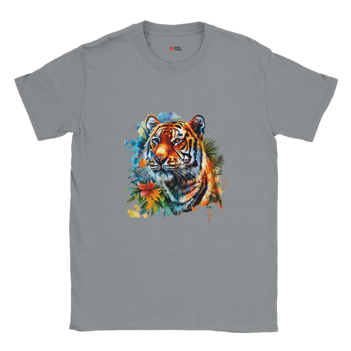 "Retro tiger head graphic t-shirt in soft cotton - front view"