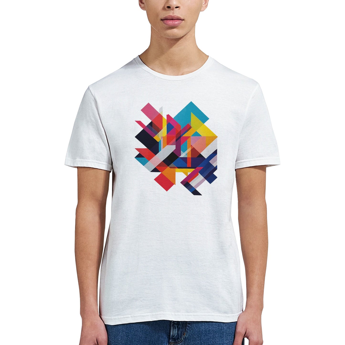 Boy wearing white Gemetric T-shirt