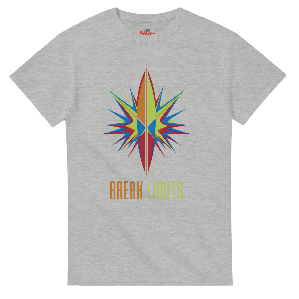 Gray t-shirt with a colorful star design and 'Break Limits' text on a white background