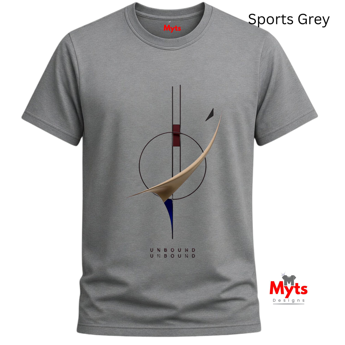 A grey short-sleeve crewneck t-shirt with a black graphic print that reads 'OFFICIALLY RETIRED Professionally Unavailable'. The t-shirt is displayed on a clean white background with 'Myts Designs' branding and 'Sports Grey' text overlays.