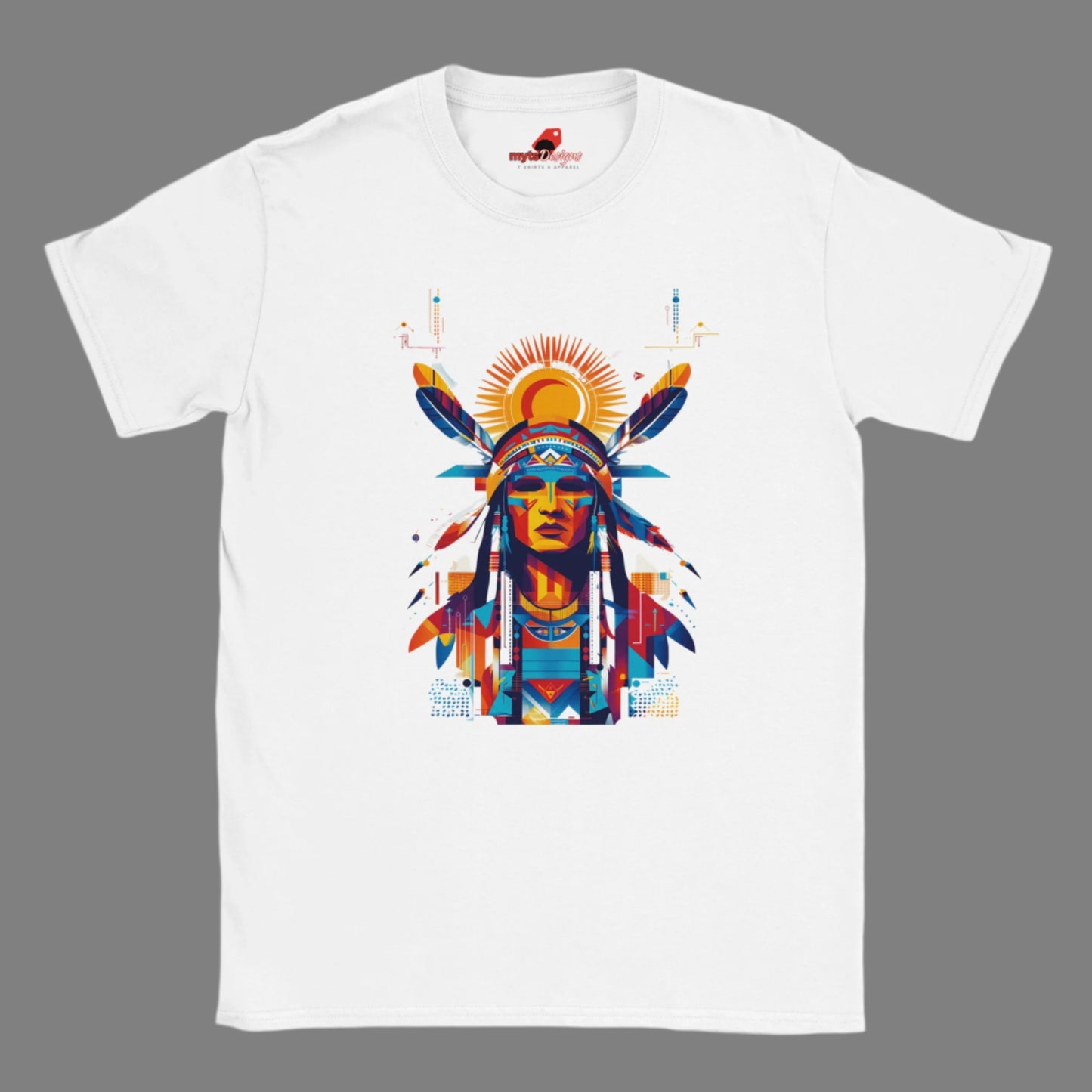 Vector American Indian Brave design on a white tshirt on a grey back ground