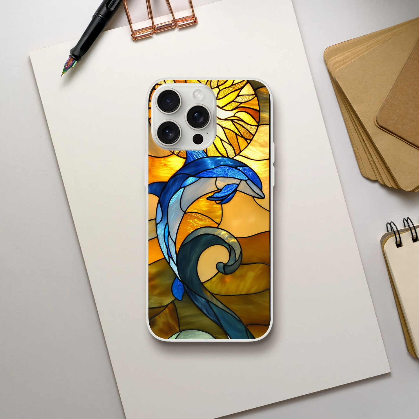 Flexi Case for iPhone - Stained Glass Dolphin Design