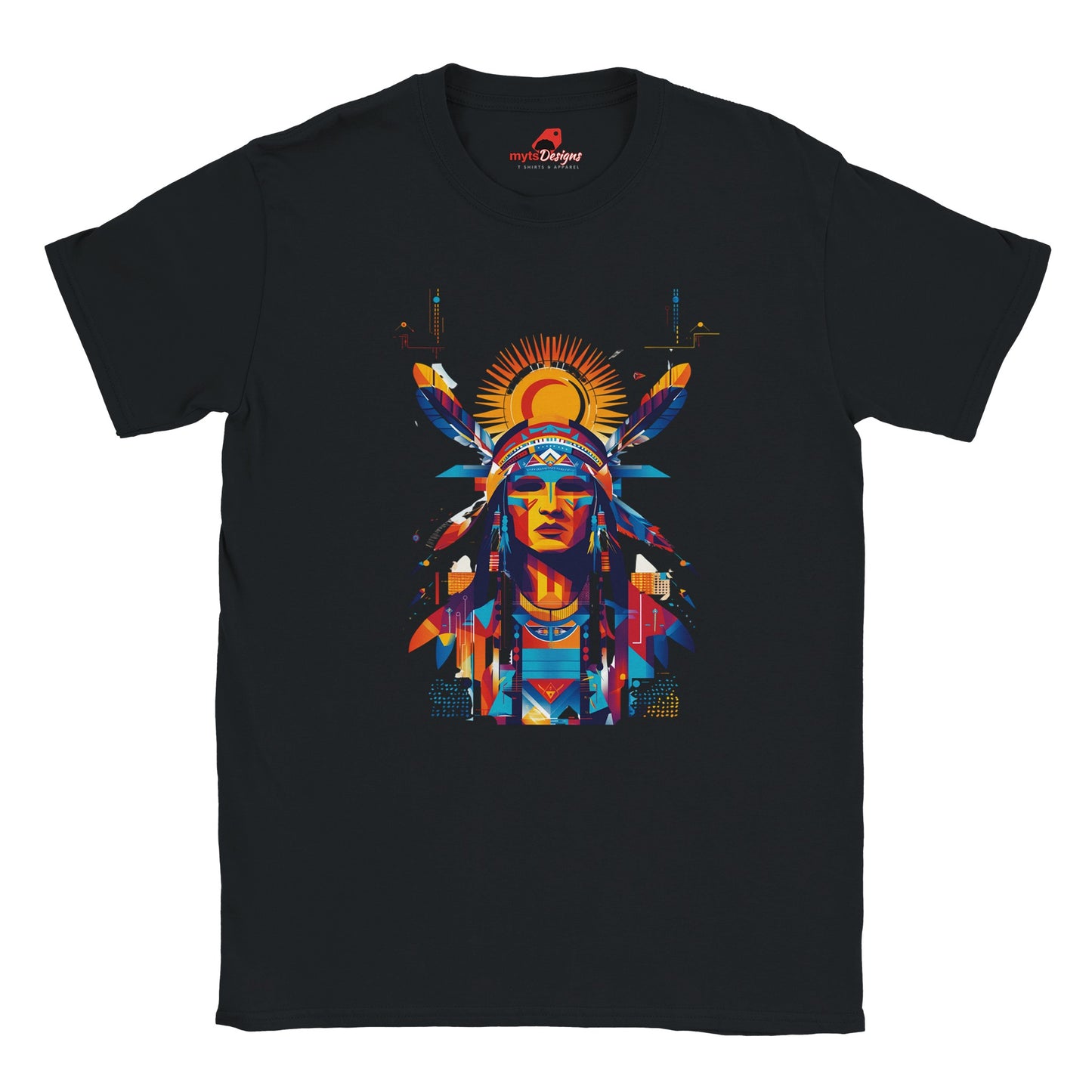Black t-shirt vector design of an American Indian Brave