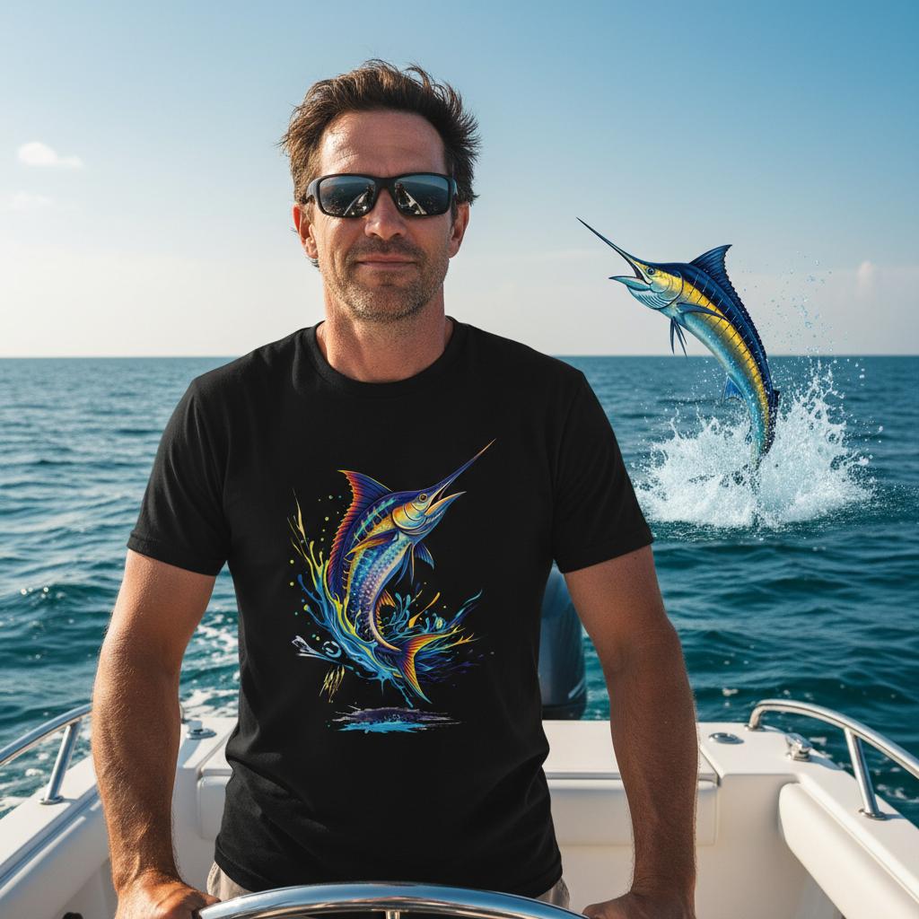 Marlin Fishing T-Shirt – Vibrant Ocean Splash Art Tee