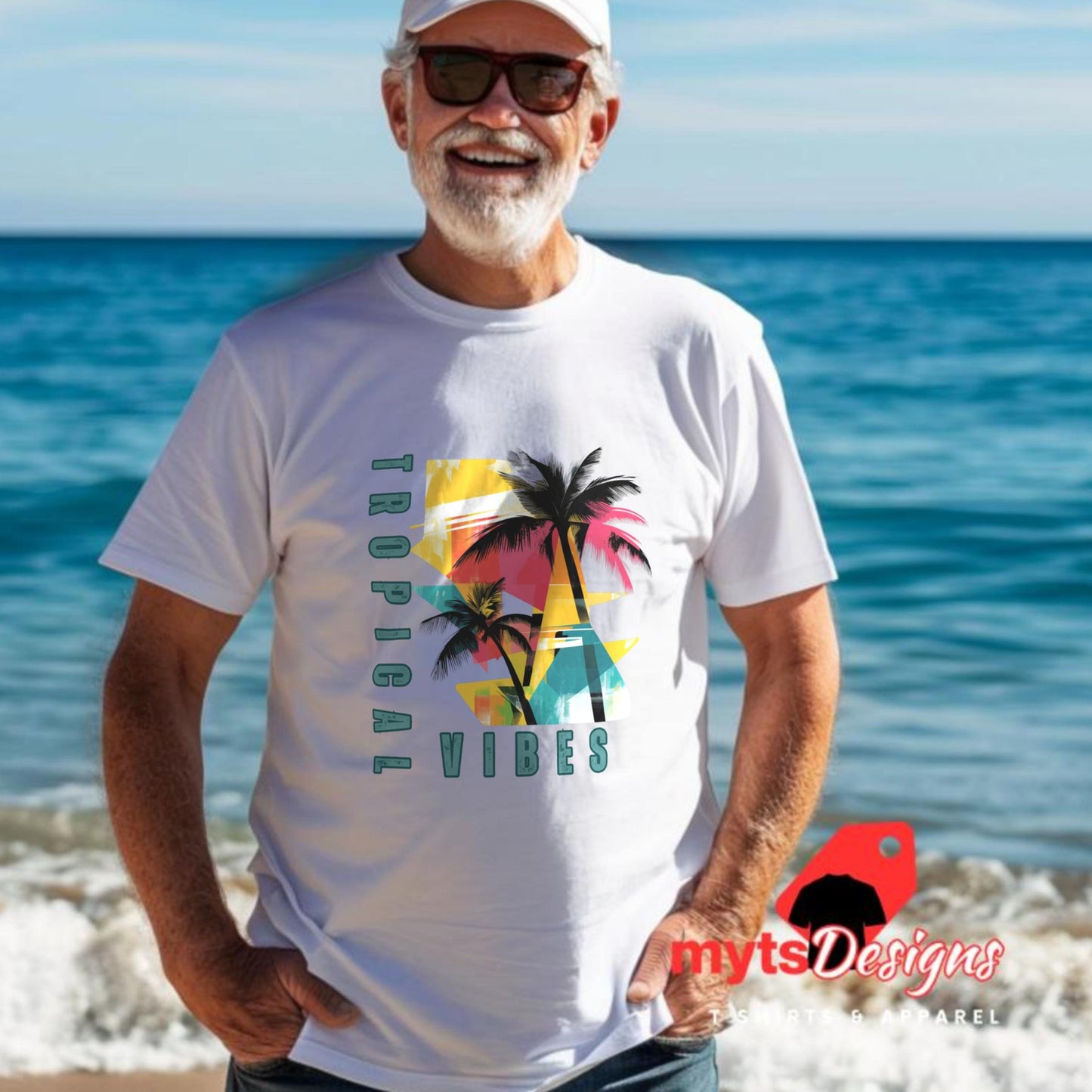 Tropical Vibes T-shirt Tropical Vibes Geometric Holiday T-Shirt, Vibrant Colors, Beach Style Tee, Summer Vacation Gift