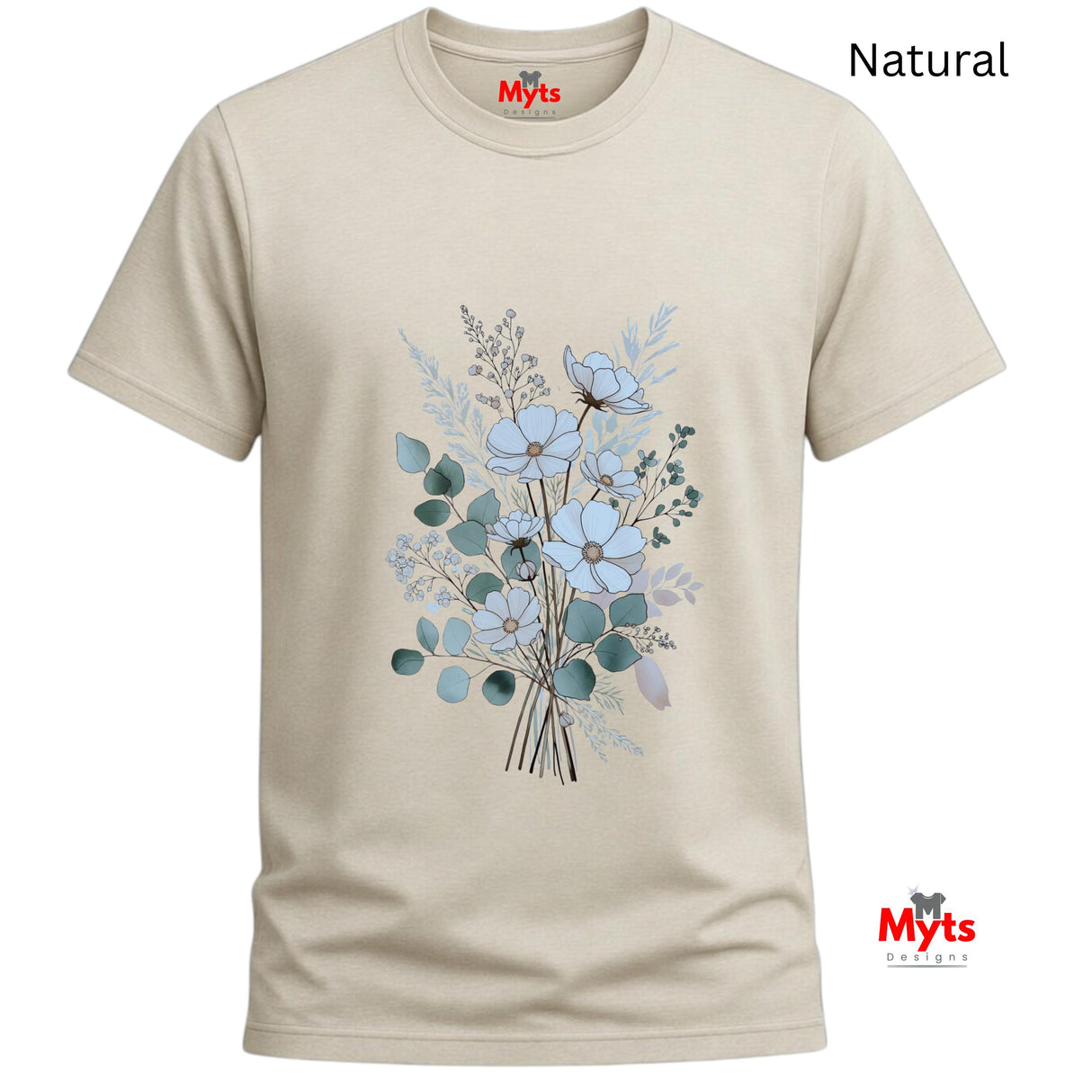 Blue Wildflower Bouquet T-Shirt | Minimalist Botanical Floral Graphic Tee