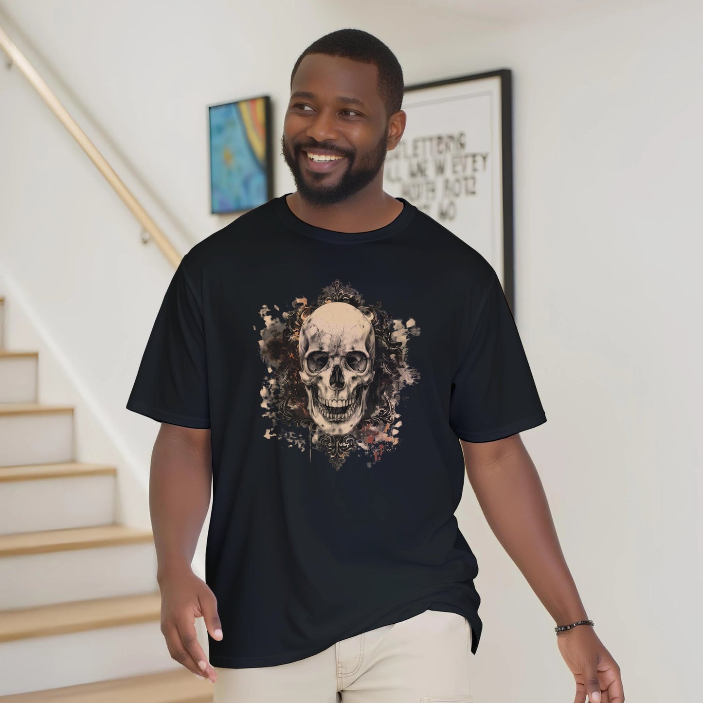 Vintage Gothic Skull T‑Shirt – Distressed Skull Art on Soft Black Cotton | MytsDesigns
