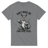 Gray t-shirt with a kangaroo graphic and text on a white background