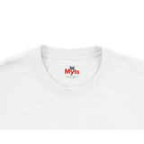 White t-shirt with 'Myts' logo on a white background