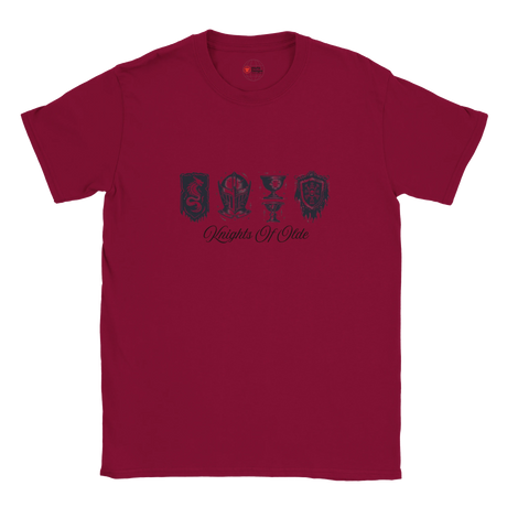 Cardinal Red t-shirt with black graphic design and text on a white background