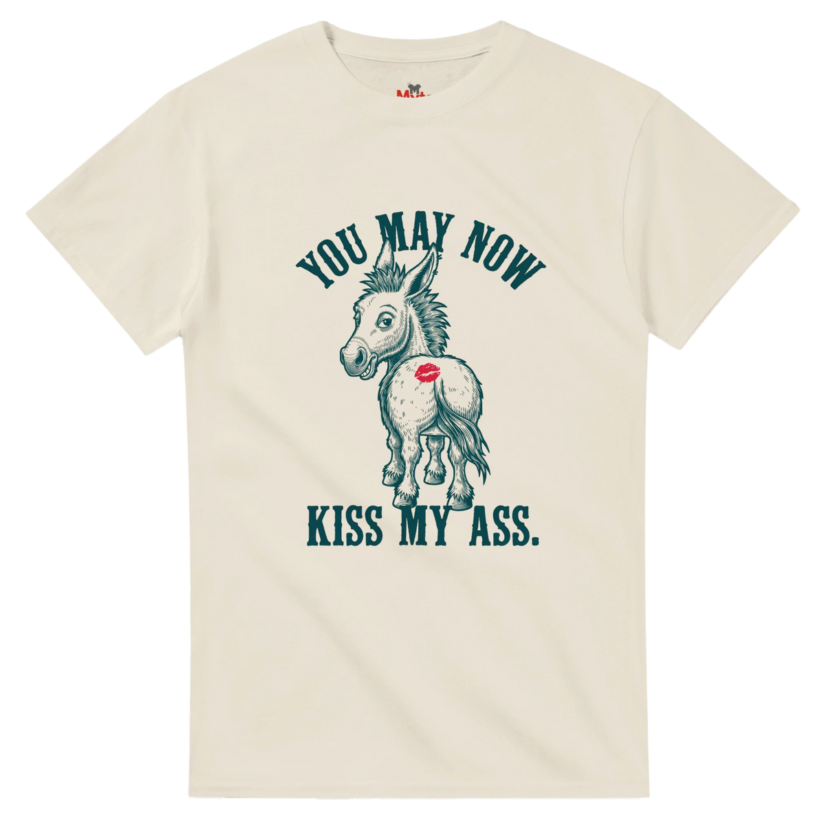 Natural t-shirt with a graphic of a donkey and text on a white background