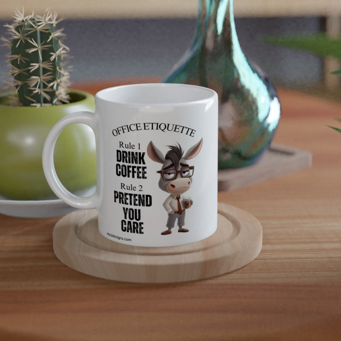 Funny Donkey Office Etiquette Coffee Mug - 11oz Ceramic Gift for Coworkers & Boss