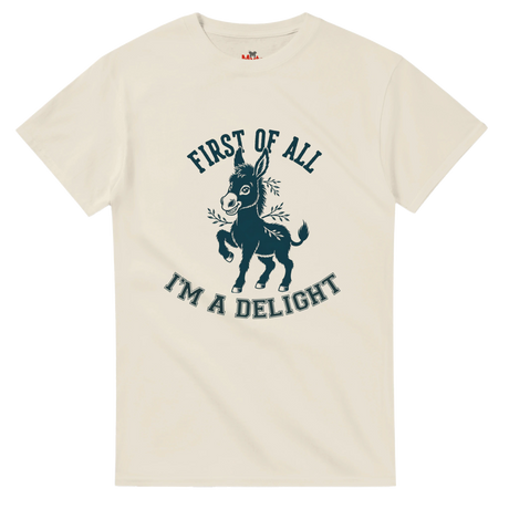 White t-shirt with a graphic of a donkey and text on a white background