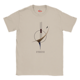 An Ice Grey crewneck t-shirt with a minimalist abstract graphic in the center. The graphic features a circular motif, a curved gold foil-like shape, and the word 'UNBOUND' printed below in a stylized font.