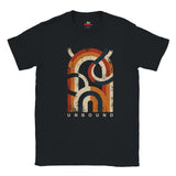 a Black retro geometric design on the front of the shirt