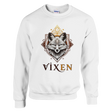 White sweatshirt with a graphic of a vixen fox on a white background