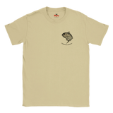 Natural t-shirt with a fish graphic and 'Myts' logo on a white background