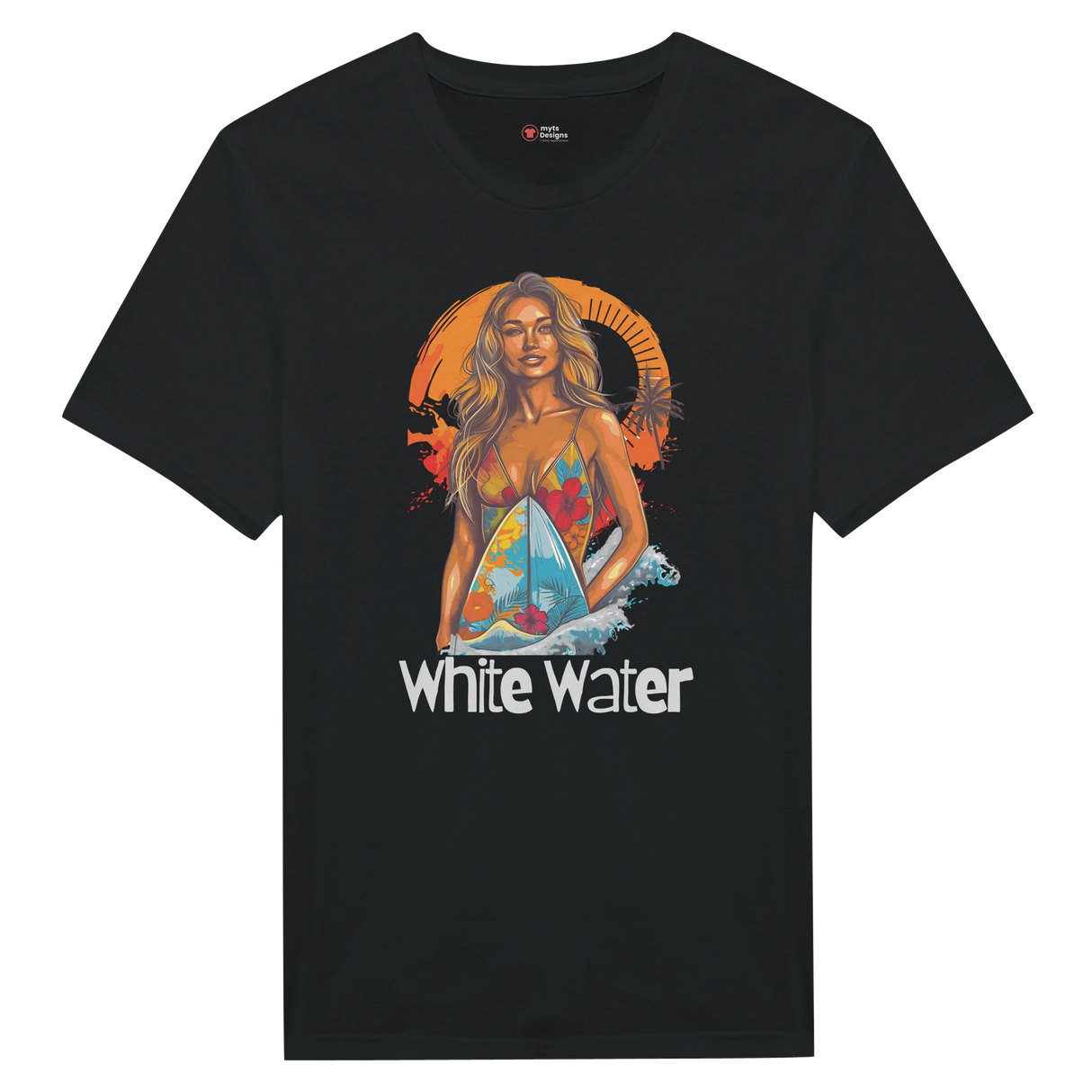 White Water Surf Girl  Black T-Shirt 