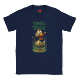 Navy blue t-shirt with 'Farrka Duck' graphic design on a white background
