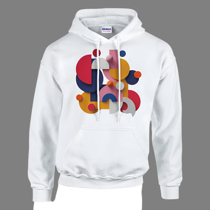 White Trendy Graphic Shapes Hoodie