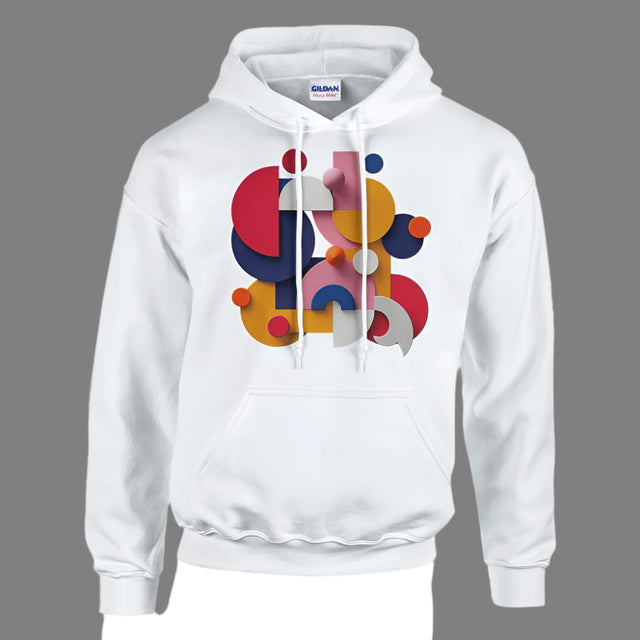 White Trendy Graphic Shapes Hoodie