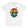 White t-shirt with a graphic of a golf cart and 'Fairway Flyer' text on a white background