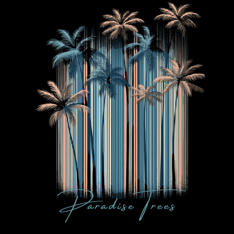 Artistic depiction of palm trees with 'Paradise Trees' text on a black background