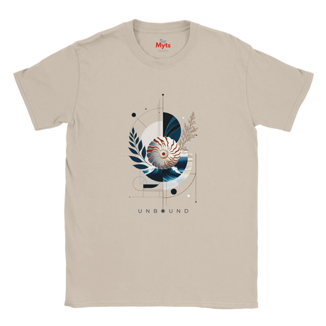 "Natural Coastal Nautilus graphic T-shirt, flat front view”