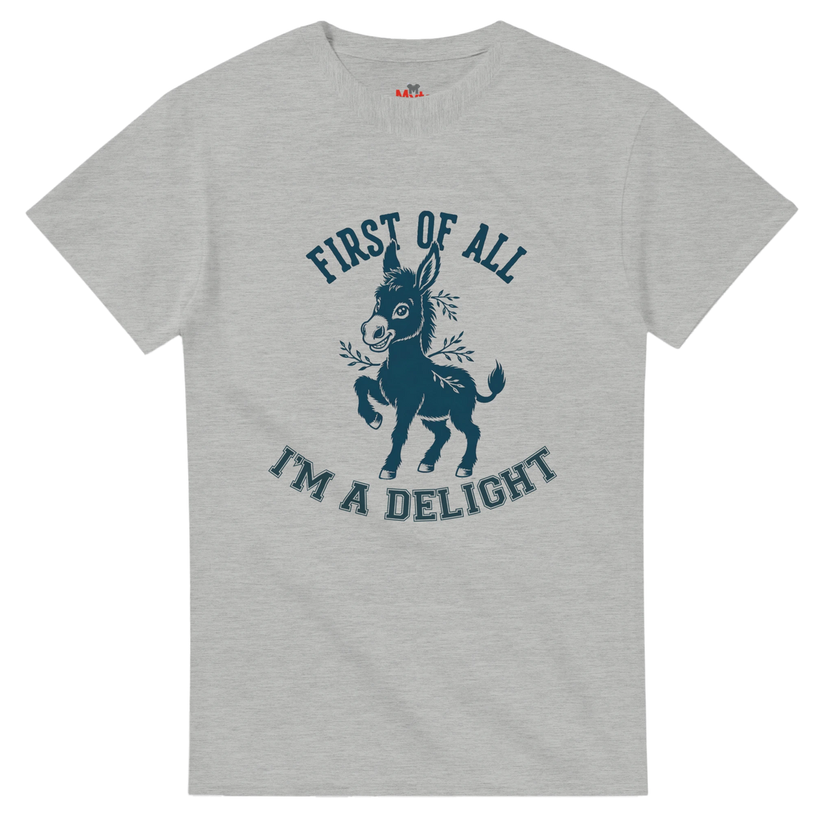 Ash t-shirt with a donkey graphic and text on a white background