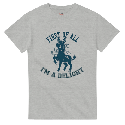 Ash t-shirt with a donkey graphic and text on a white background