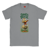 Gray t-shirt with a cartoon duck and 'Farrka Duck' text on a white background