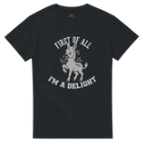 Black t-shirt with a white graphic of a donkey and text on a transparent background