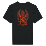 A black short-sleeve t-shirt with a large orange graphic of a winged serpent dragon on the back, with the text 'Gwiler Winged Serpent' printed below it.