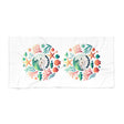 A white rectangular towel featuring two identical circular underwater-themed prints with seashells, starfish, coral, and sea plants in green, orange, and blue.