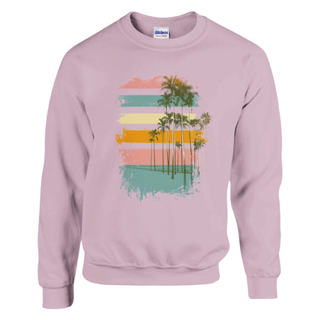 Light Pink sweatshirt with a colorful palm tree design on a white background