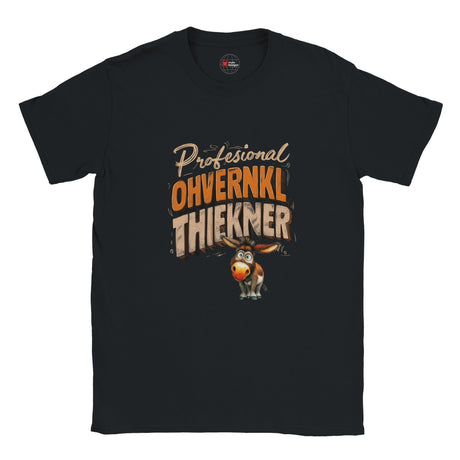 Black t-shirt with a cartoon donkey and text on a white background