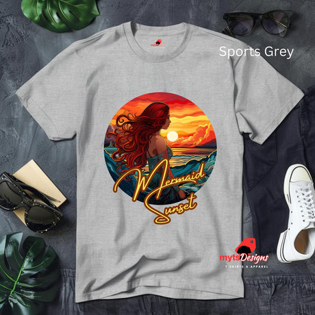A Flat Lay Sports Grey Mermaid Sunset T-shirt
