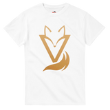 White T-shirt with a gold Fox & Tail V Logo minimalist design 