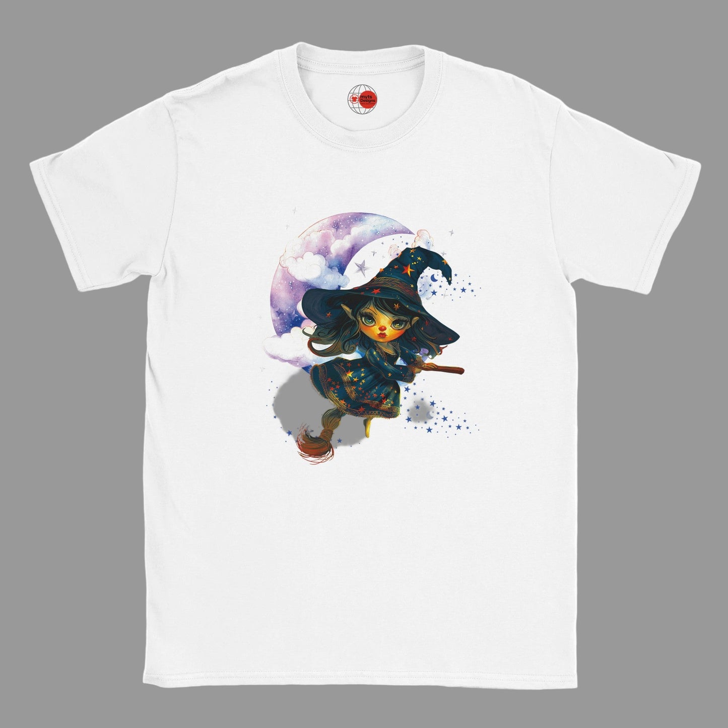 Whimsical Witch T-Shirt – “Swing in the Moon” Cute Fantasy Girl Tee | Soft Cotton Magic Style