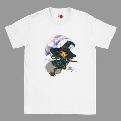 Whimsical Witch T-Shirt – “Swing in the Moon” Cute Fantasy Girl Tee | Soft Cotton Magic Style