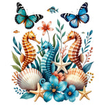 Seahorse, butterflies and ocean coral shell image